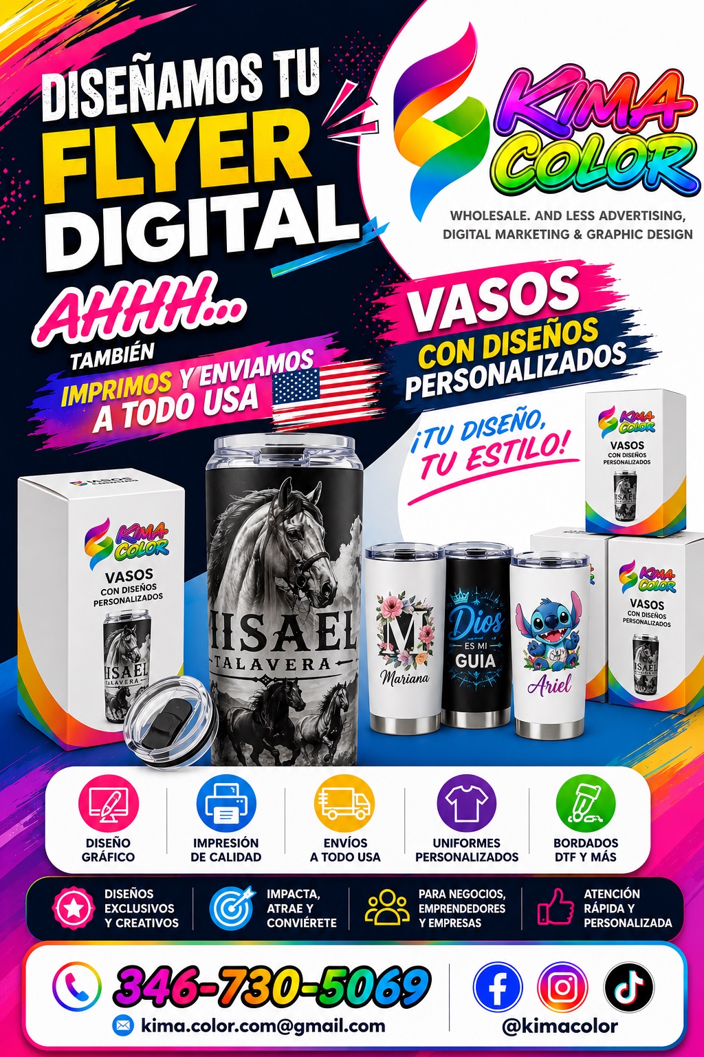 Flyer promocional de vasos personalizados Kima Color